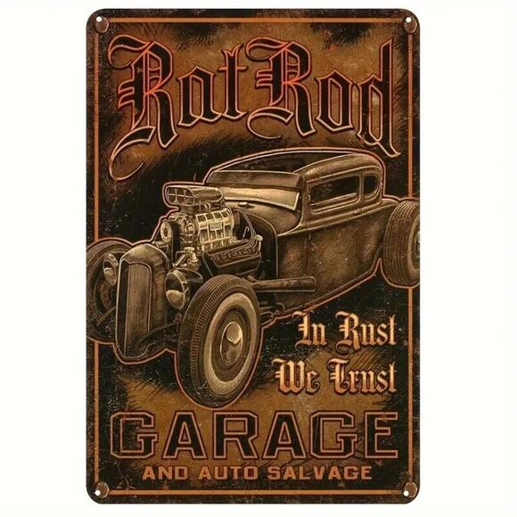 Tin Sign • Rat Rod Blown Hemi • Auto Salvage & Garage • In Rust We Trust • 8x12 - Picture 4 of 8